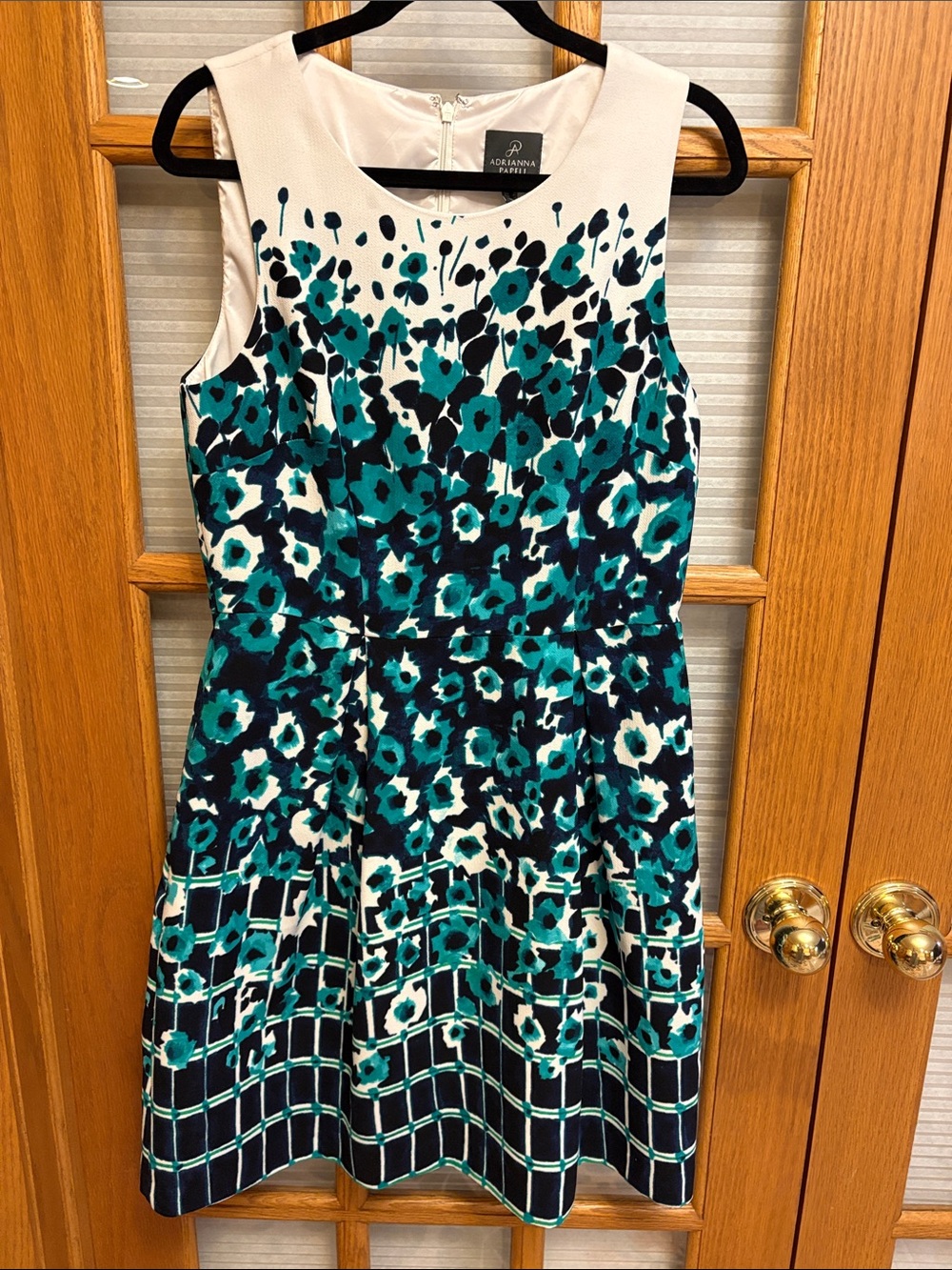 Adrianna Papell Teal & White Floral Fit and Flare Dress